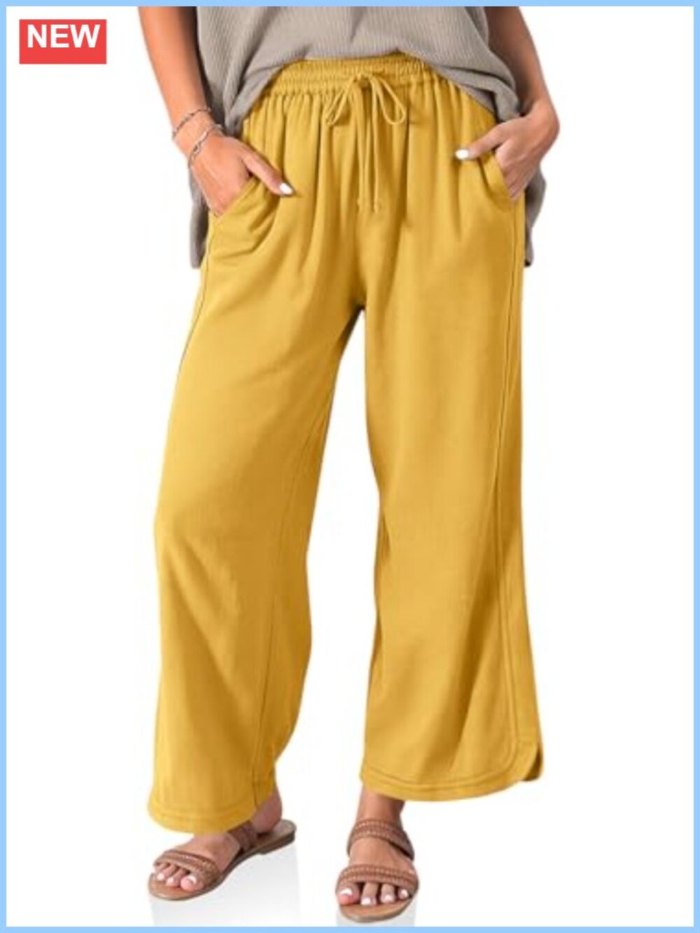 Wide Leg Linen Palazzo Pants with Pockets Drawstring Casual